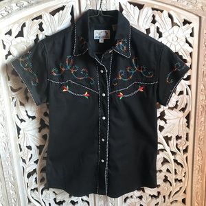 Black Embroidered Western Blouse